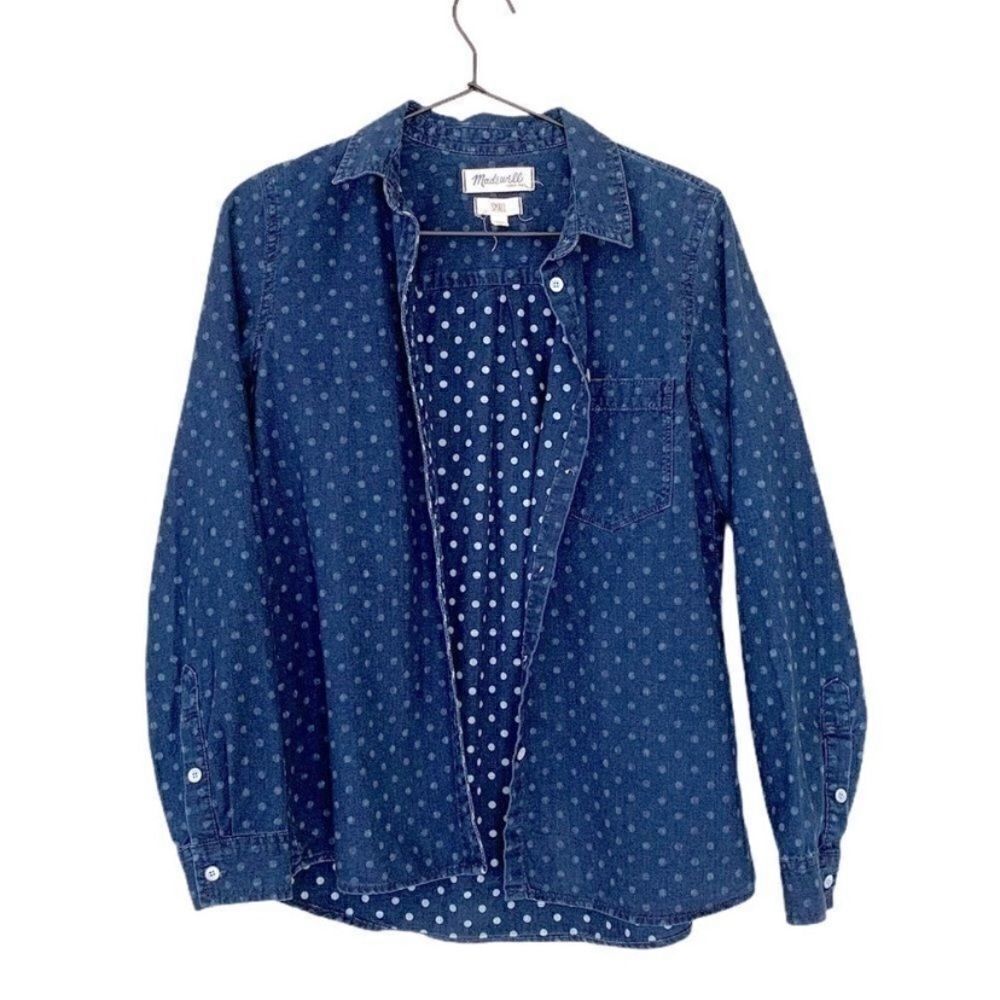 Madewell Button Down Polka Dot Denim Blouse Size Small